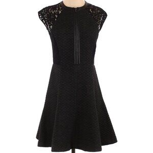 Rebecca Taylor Black Cap-Sleeve, Textured Dress
